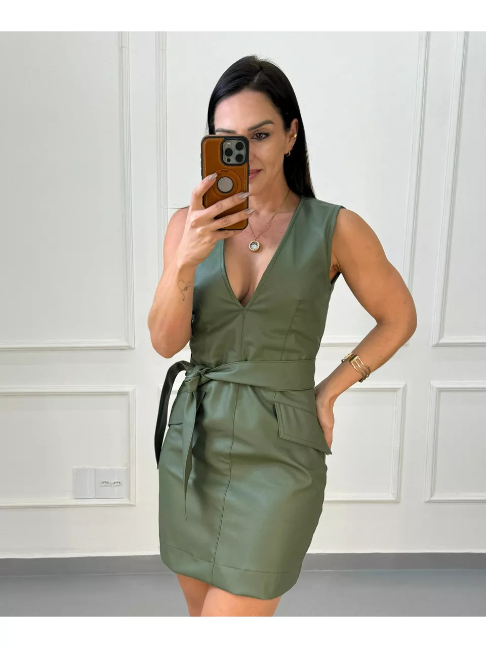 Vestido Courino Miranda Verde Militar - Arpaia