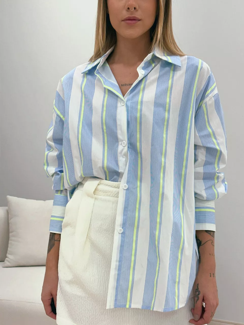 CAMISA NEON LISTRADA VERDE