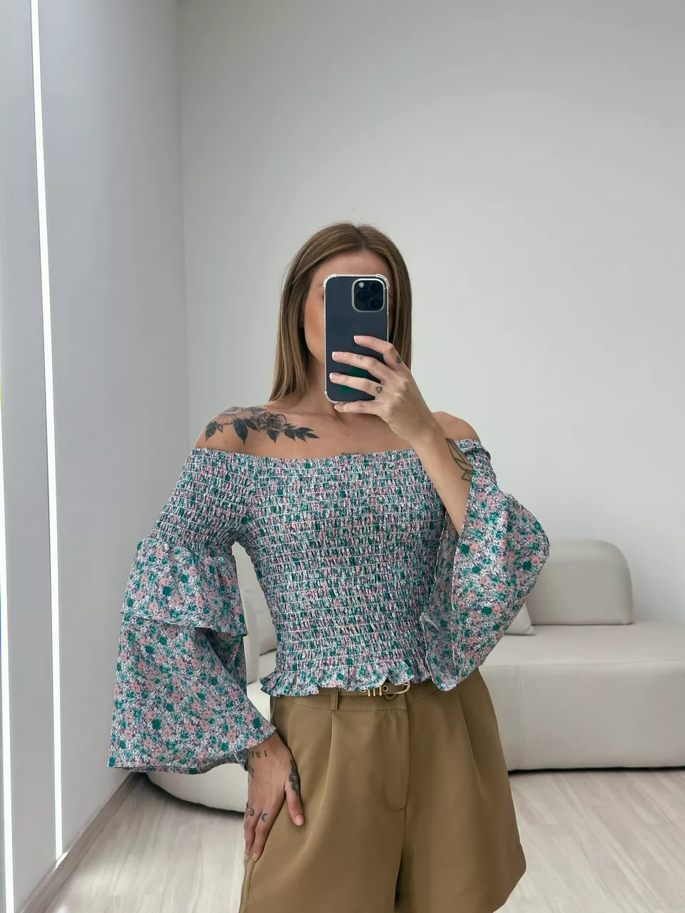 BLUSA LORENA LASTEX VERDE - 0050470014 - CAROLLA FERRARO