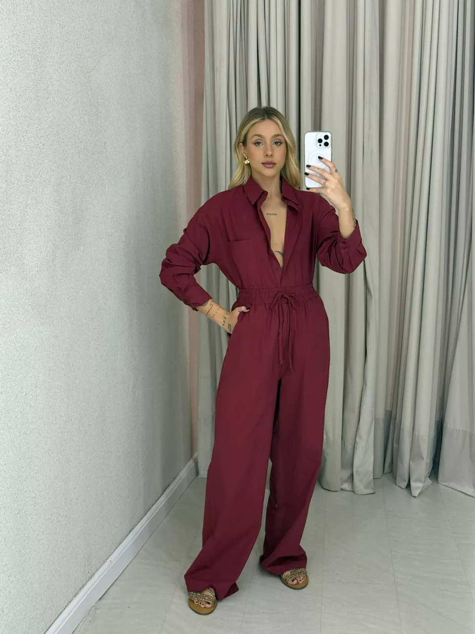 CONJUNTO RAIANE Camisa VINHO - 0062900168 - CAROLLA FERRARO