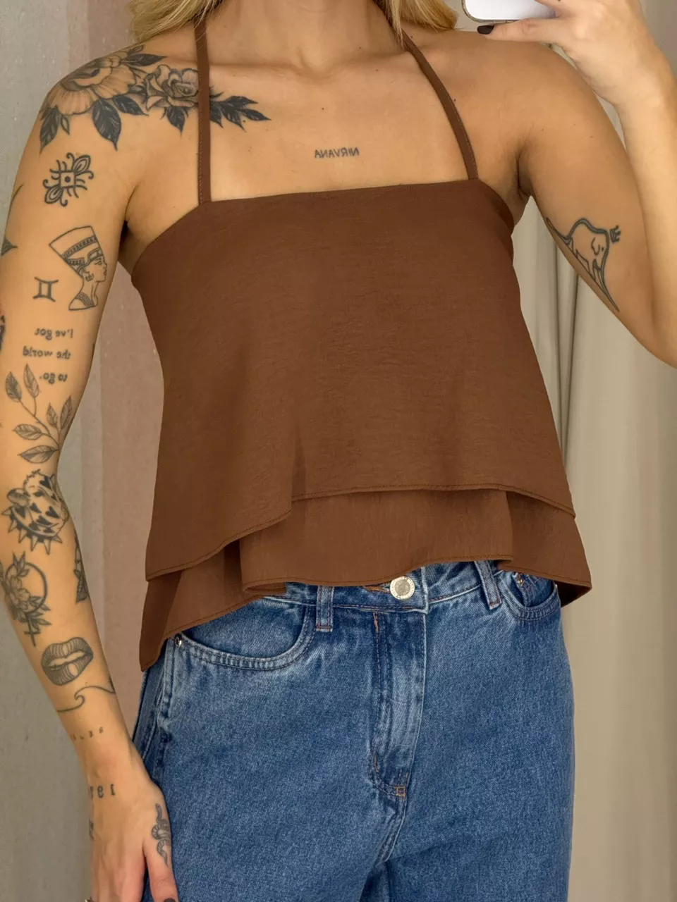 CROPPED SANDRA COSTAS ABERTAS MARROM