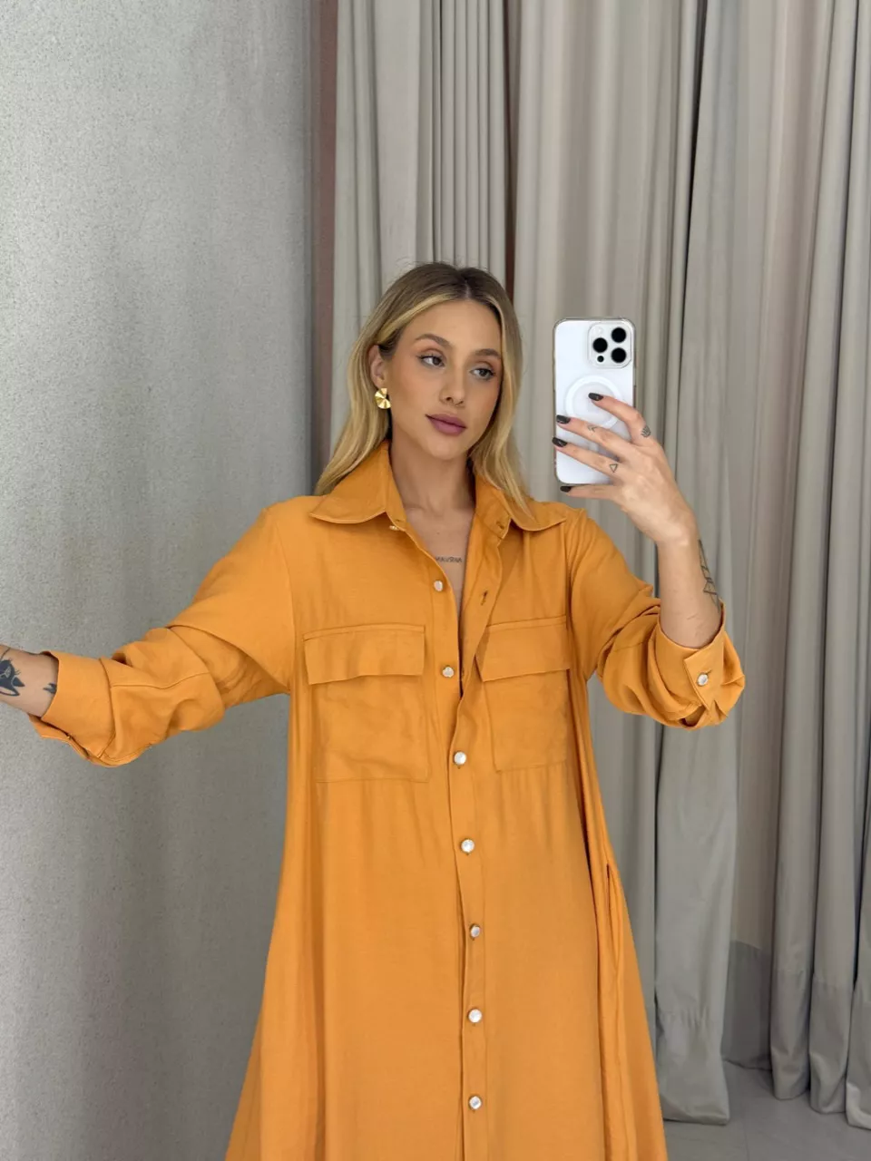 VESTIDO PALOMA MANGA LONGA LARANJA