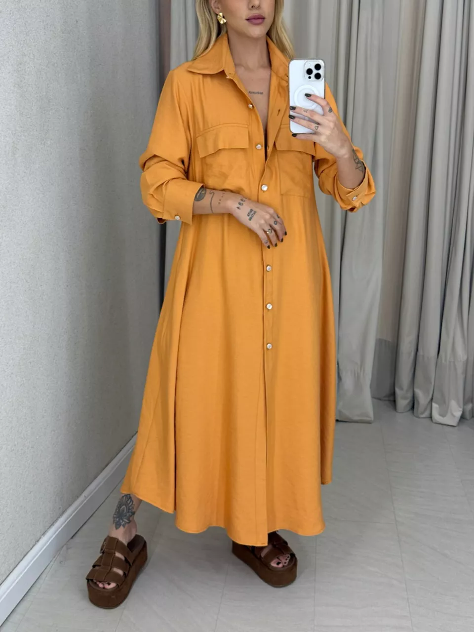 VESTIDO PALOMA MANGA LONGA LARANJA