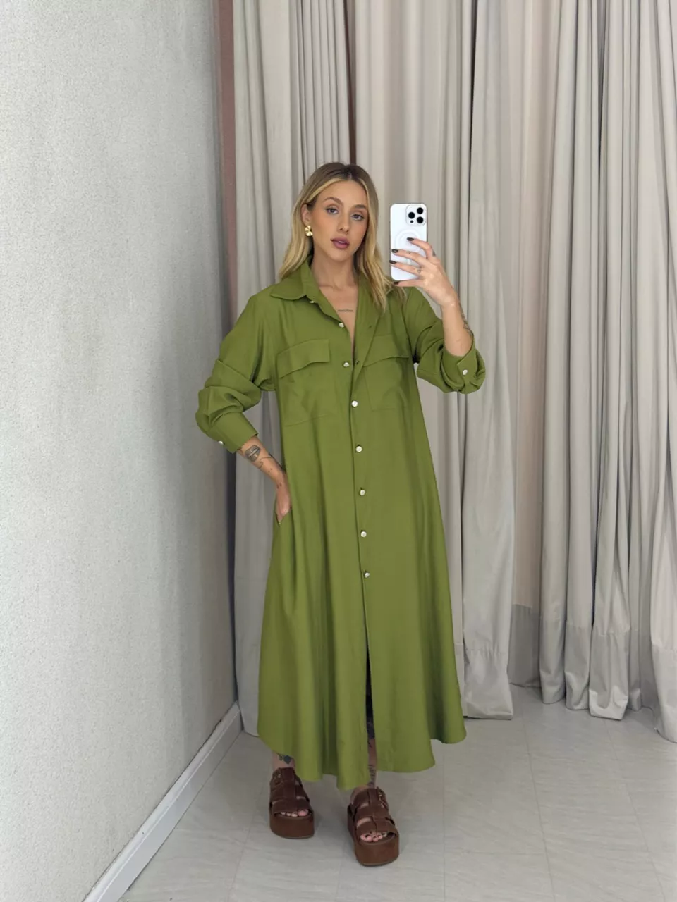 VESTIDO PALOMA MANGA LONGA VERDE - 0062940014 - CAROLLA FERRARO