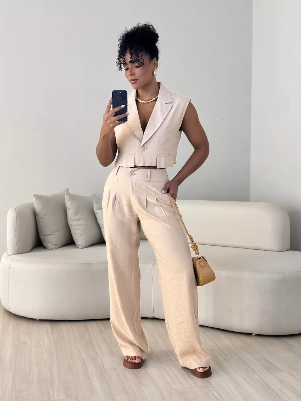 CONJUNTO OLÍVIA CALÇA AREIA - 0063860110 - CAROLLA FERRARO