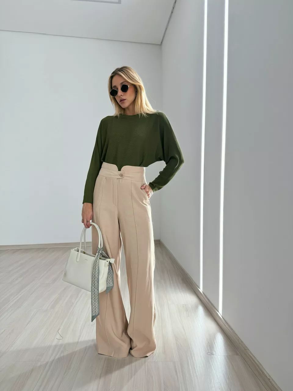 BLUSA CÁTIA MANGA LONGA VERDE OLIVA