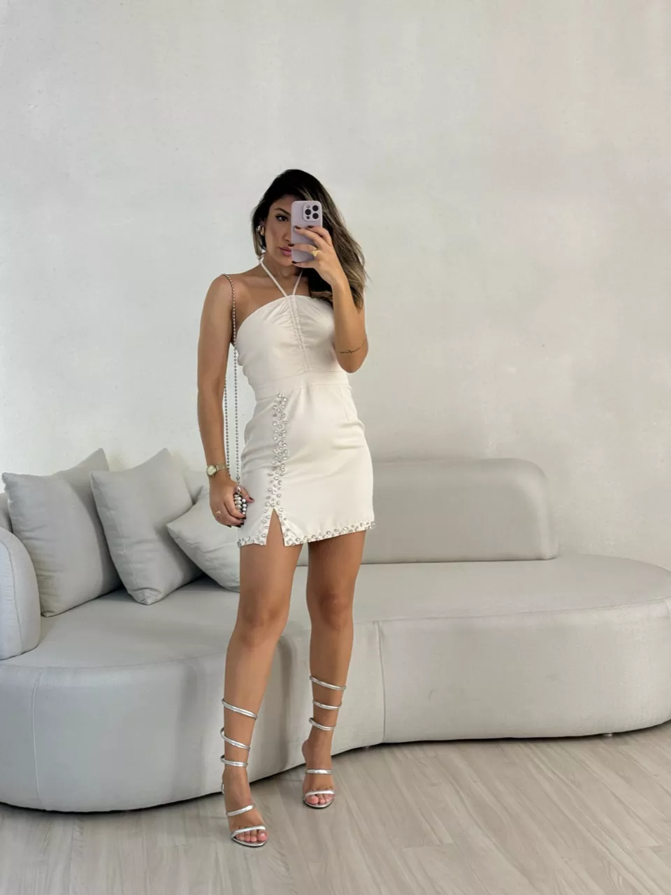 VESTIDO CRISTAL FRENTE ÚNICA MARFIM - 0053670056 - CAROLLA FERRARO