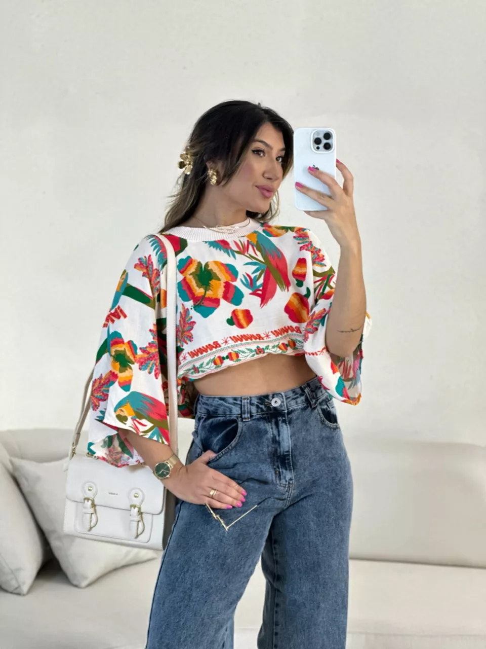 CROPPED FLORA ESTAMPADO OFF - 0054790048 - CAROLLA FERRARO