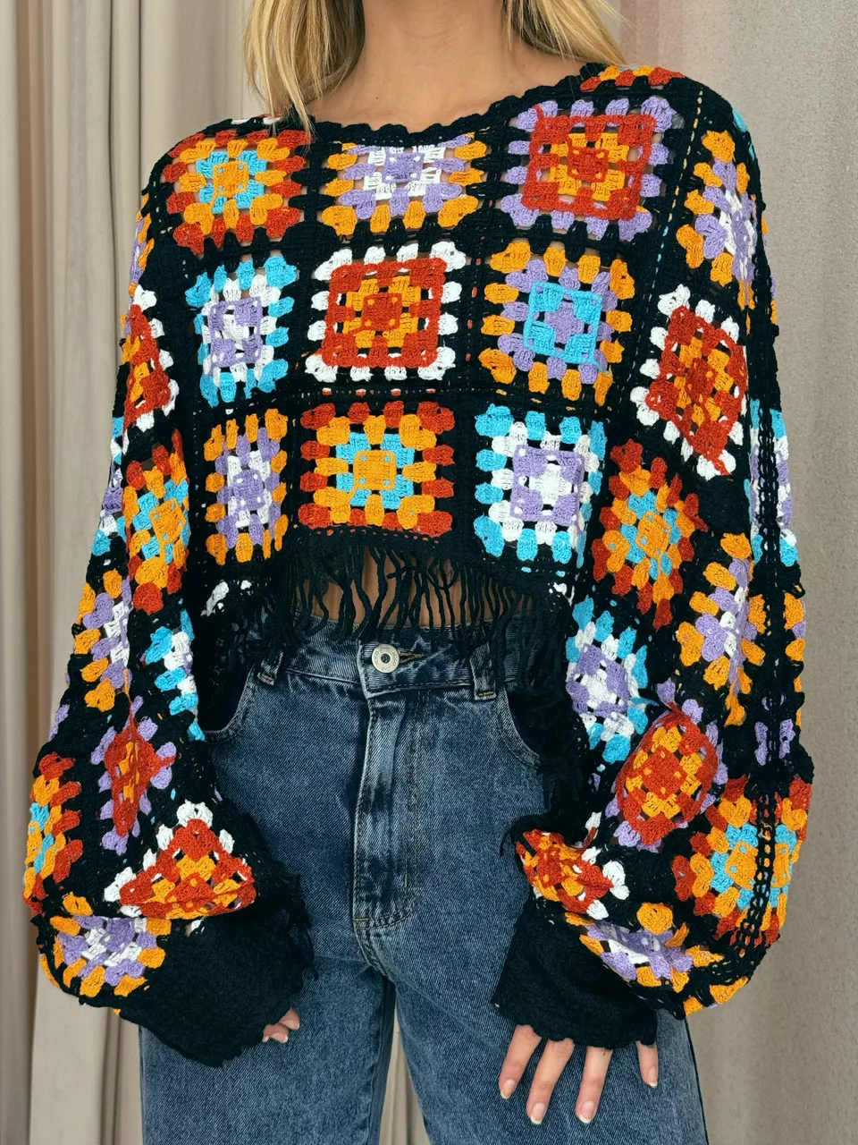 PONCHO CROCHÊ COLORS LILÁS