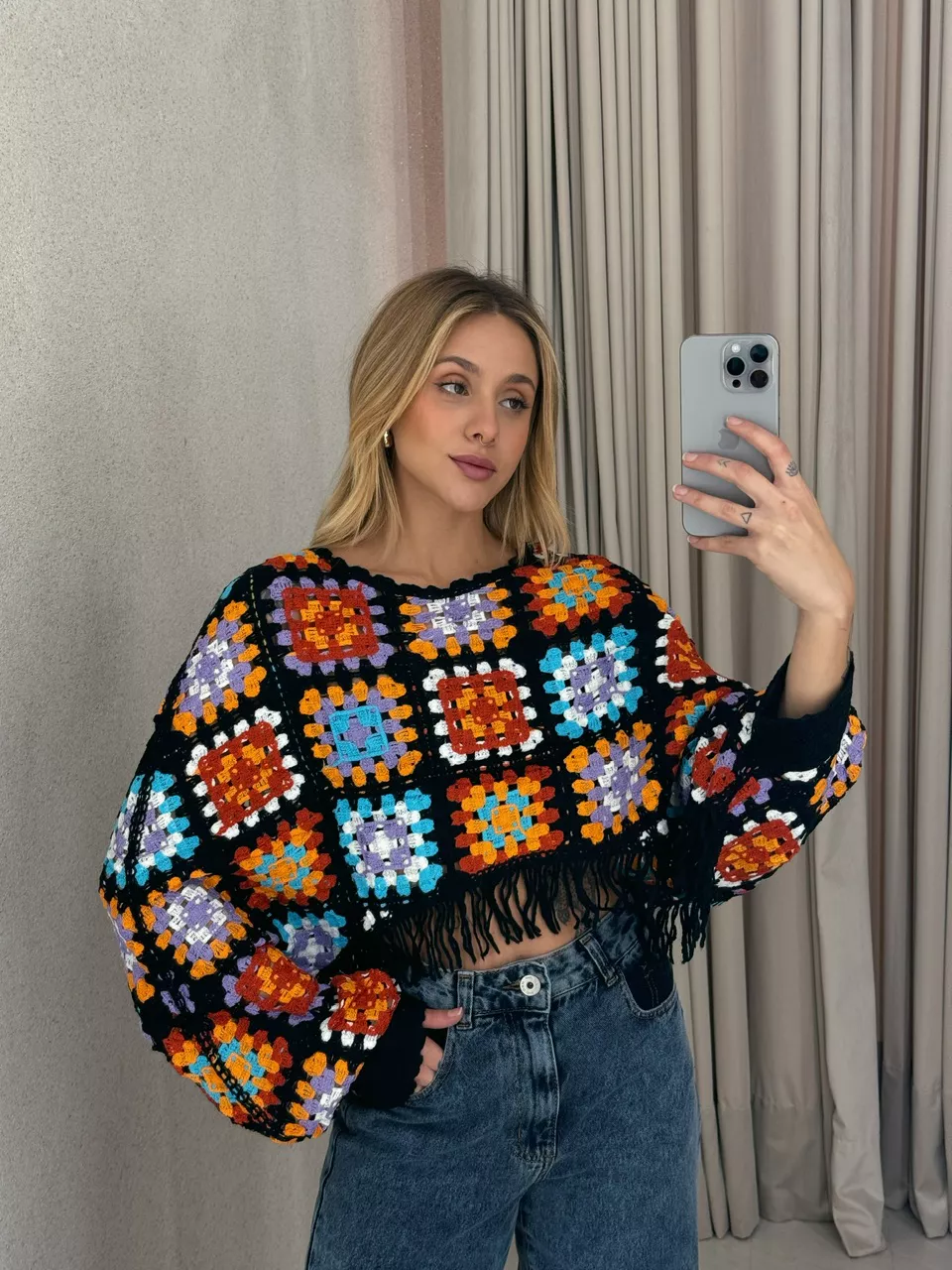 PONCHO CROCHÊ COLORS LILÁS