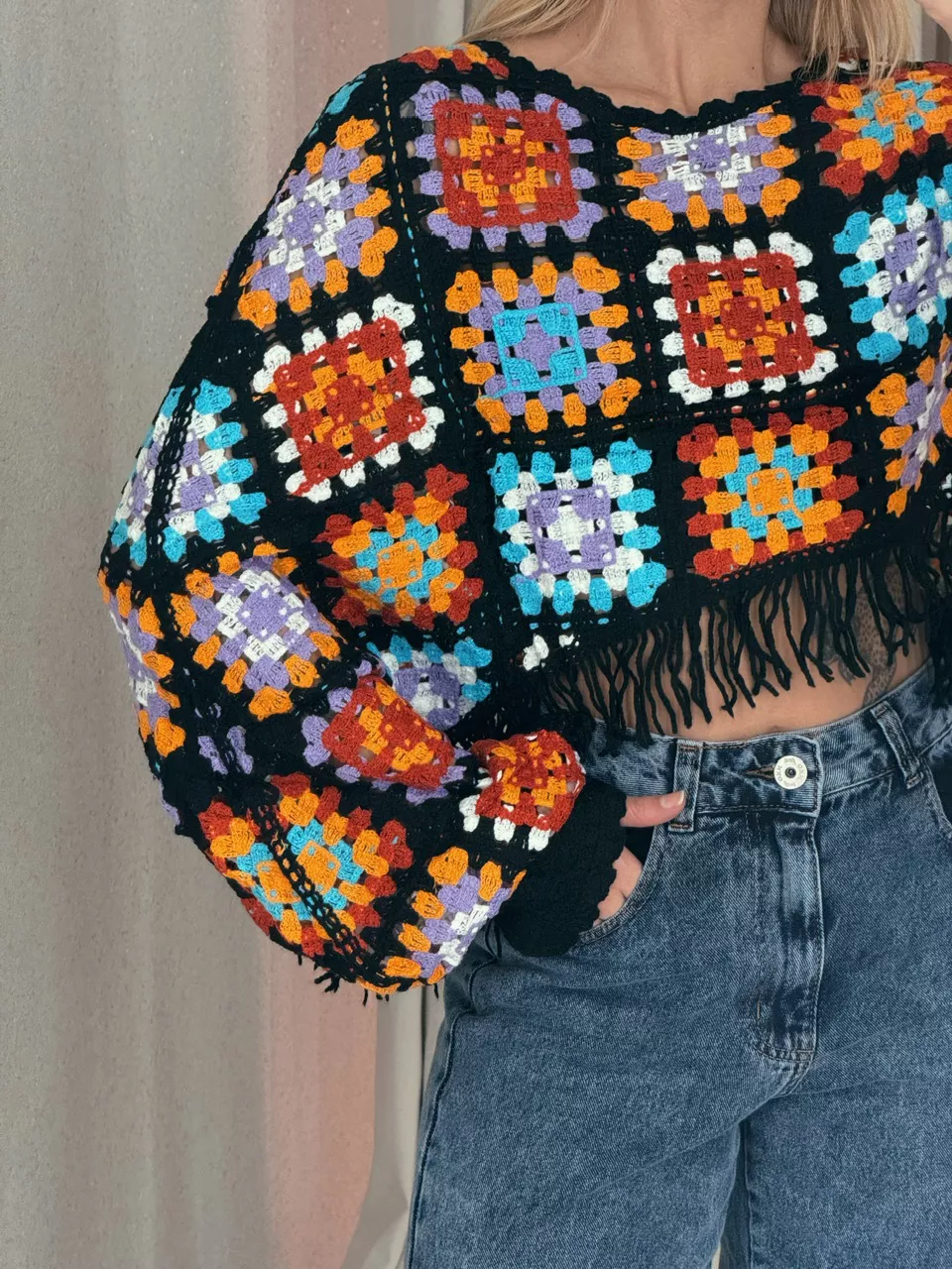 PONCHO CROCHÊ COLORS LILÁS
