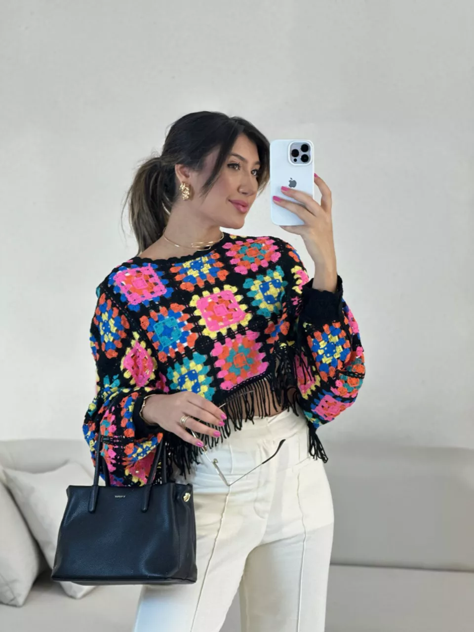 PONCHO CROCHÊ COLORS ROSA - 0054840031 - CAROLLA FERRARO