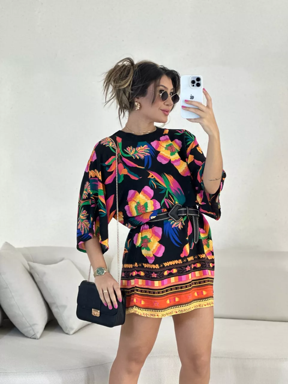 VESTIDO ESTAMPA ARARA PRETO - 0054810032 - CAROLLA FERRARO