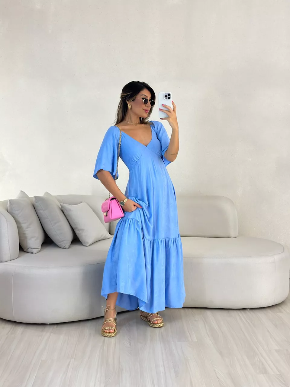 VESTIDO LAUANA MANGA BABY BLUE - 0054780365 - CAROLLA FERRARO