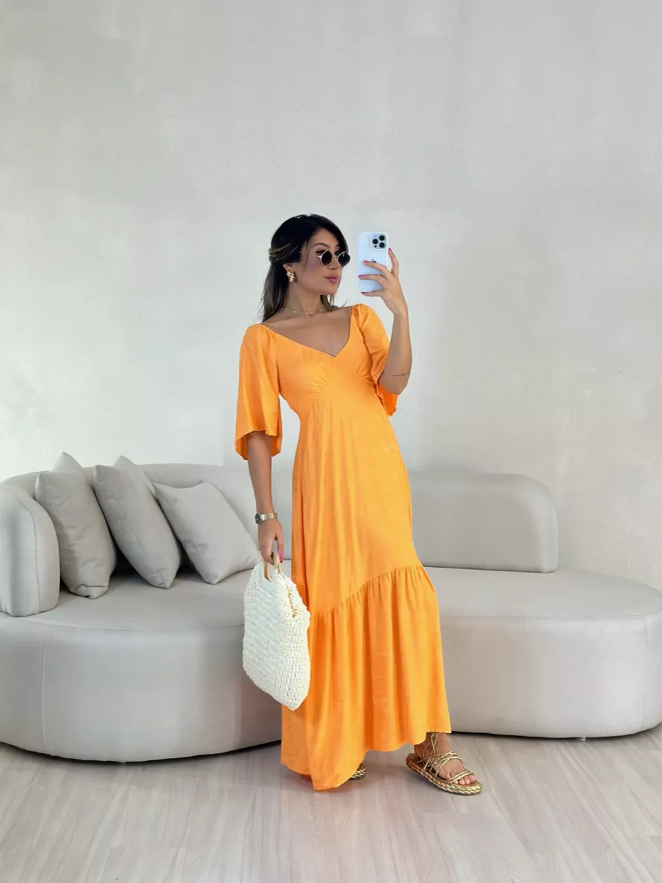 VESTIDO LAUANA MANGA LARANJA - 0054780068 - CAROLLA FERRARO
