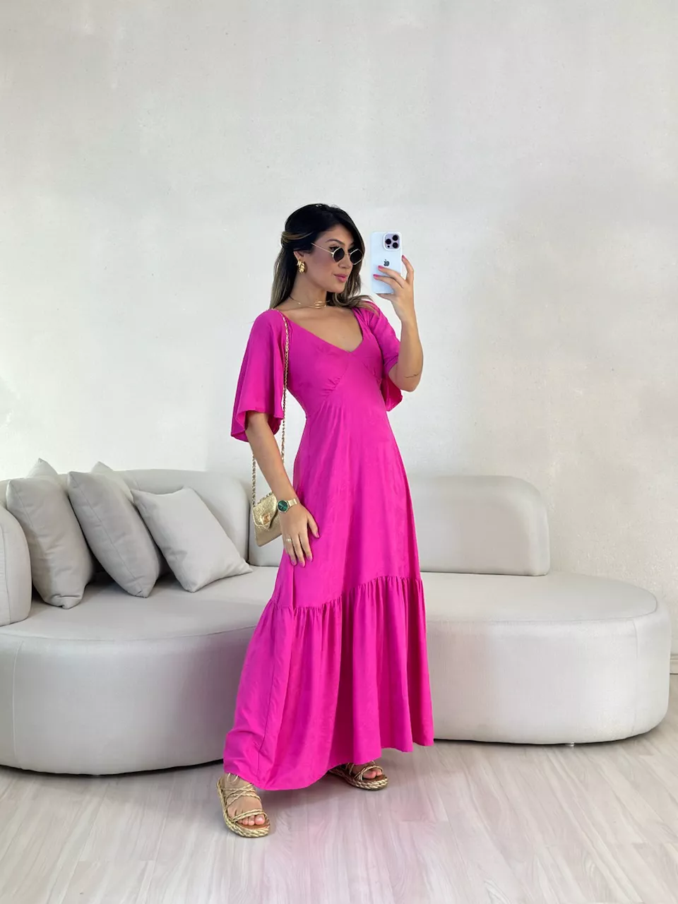 VESTIDO LAUANA MANGA PINK - 0054780037 - CAROLLA FERRARO