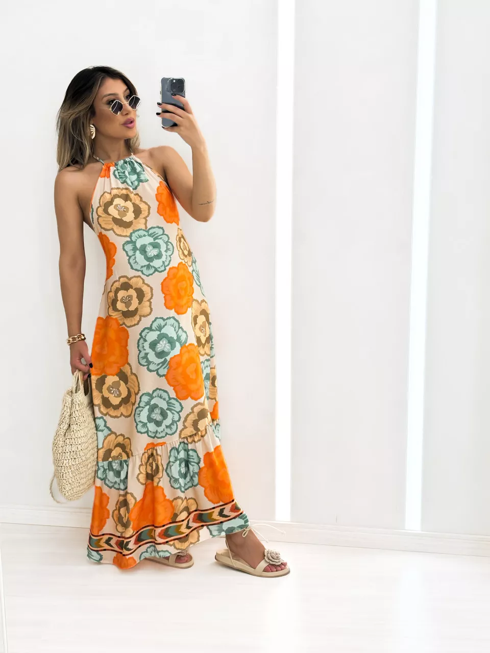 VESTIDO ANA CLARA FLORAL LARANJA - 0046900068 - CAROLLA FERRARO