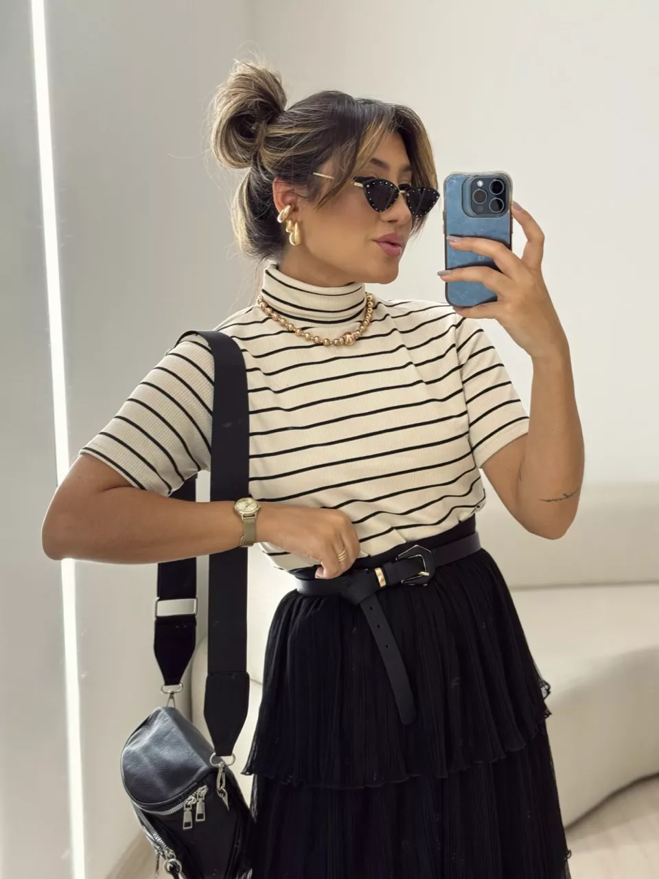BLUSA LÍVIA CANELADA NUDE LISTRADA