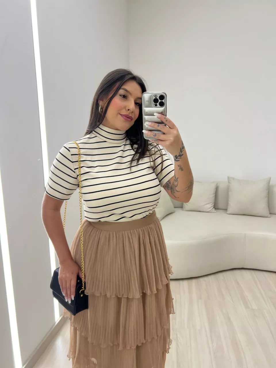 BLUSA LÍVIA CANELADA NUDE LISTRADA