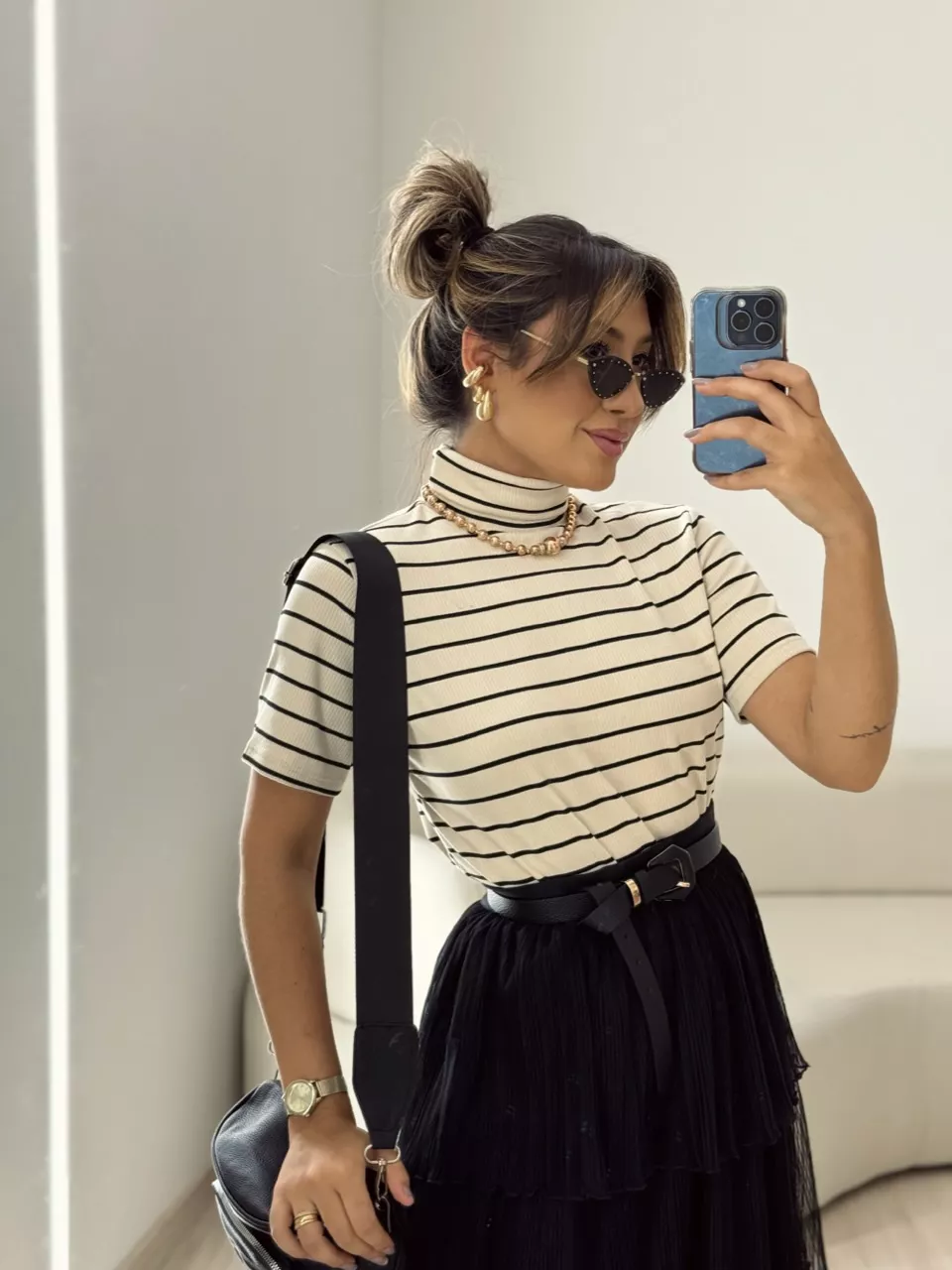 BLUSA LÍVIA CANELADA NUDE LISTRADA