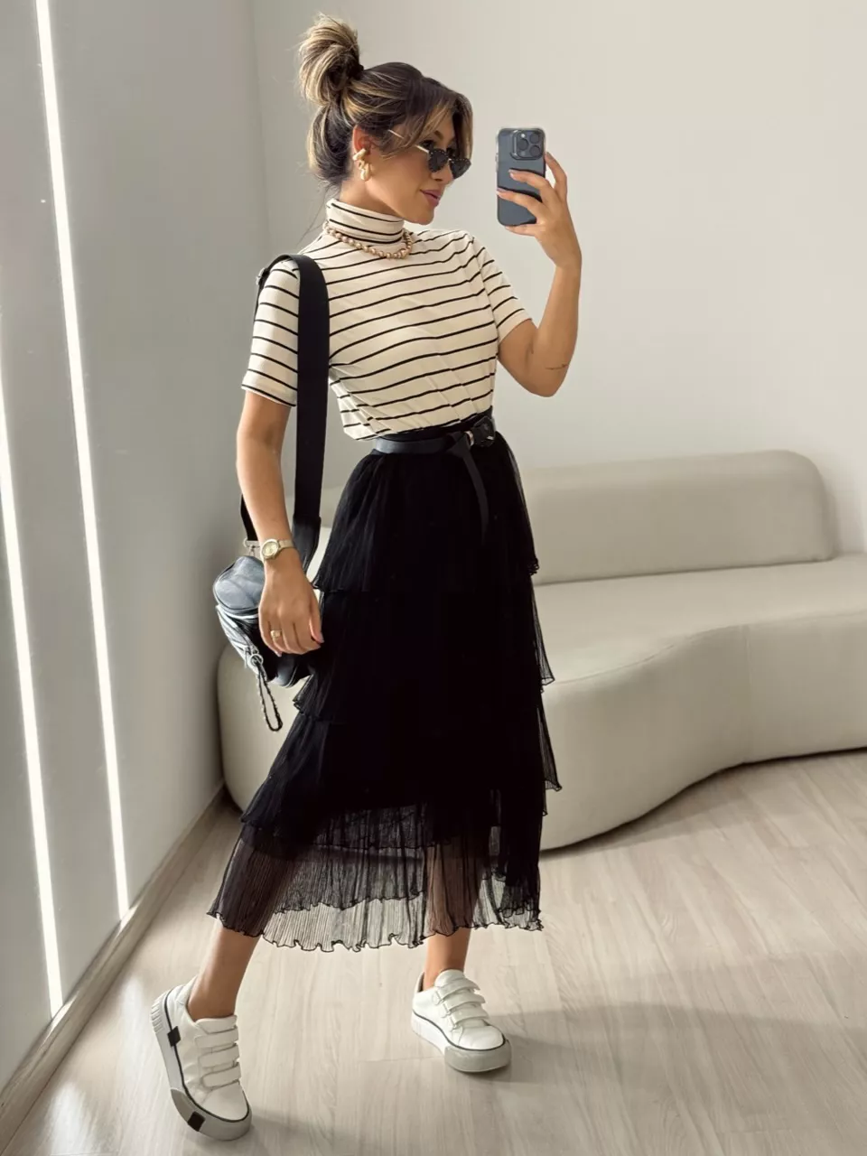 BLUSA LÍVIA CANELADA NUDE LISTRADA