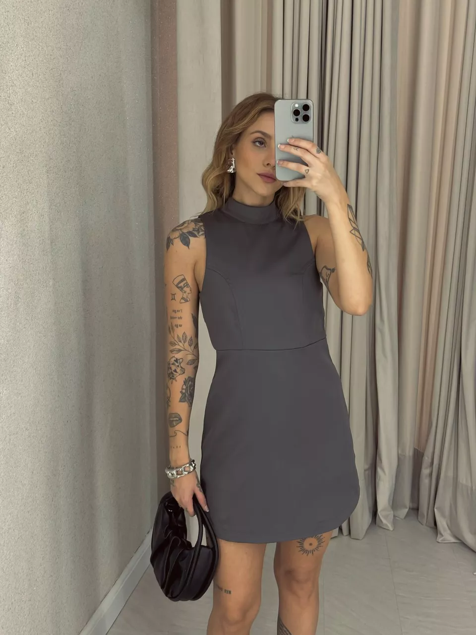 VESTIDO YARA FORRO SHORT CINZA