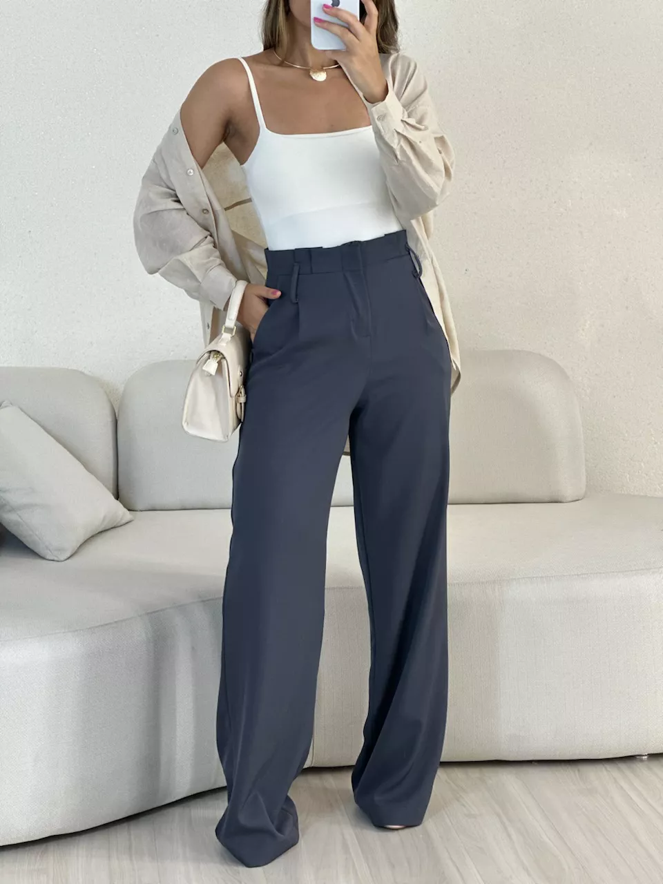 CALÇA PATRÍCIA PANTALONA CINZA - 0054880091 - CAROLLA FERRARO