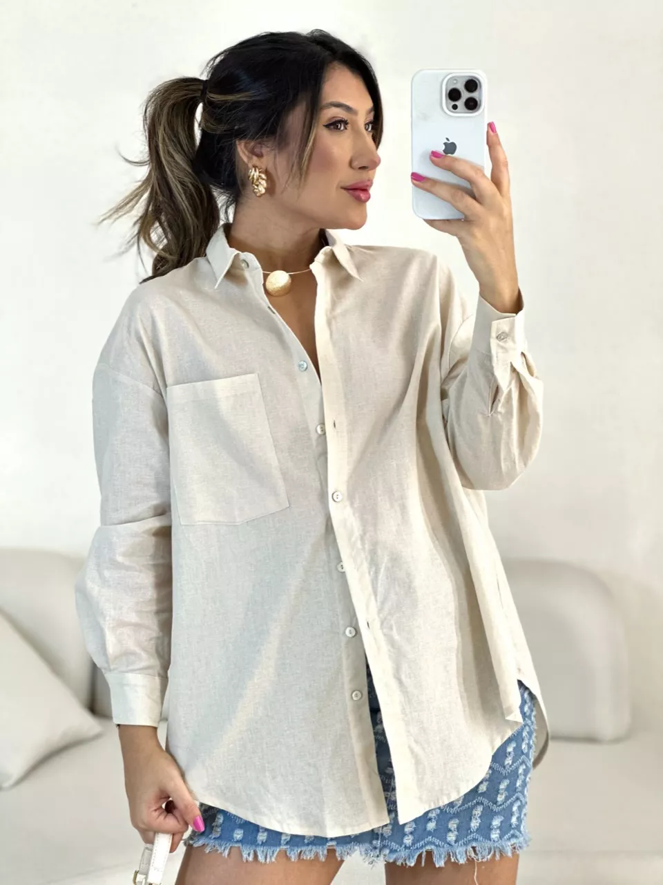 CAMISA PAOLA OVER NUDE - 0054930049 - CAROLLA FERRARO