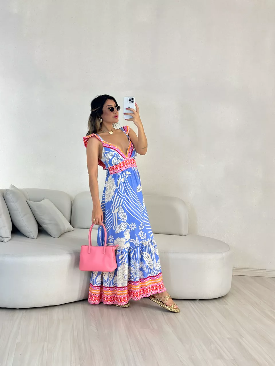 VESTIDO CÁTIA ESTAMPADO AZUL - 0054860109 - CAROLLA FERRARO