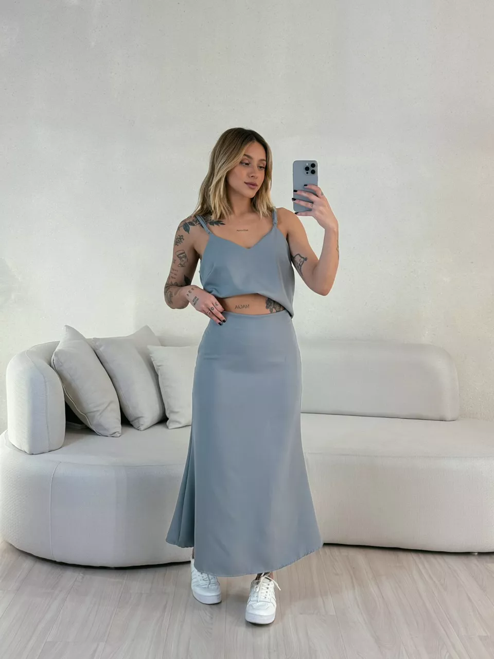 CONJUNTO PRISCILA SAIA MIDI CINZA - 0055980091 - CAROLLA FERRARO