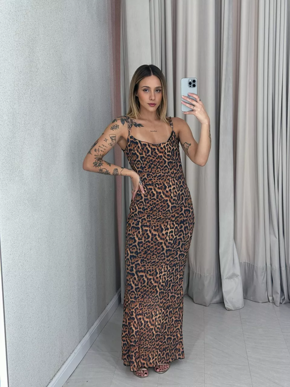 VESTIDO MAIA TULE ALÇA Onça - 0056890047 - CAROLLA FERRARO