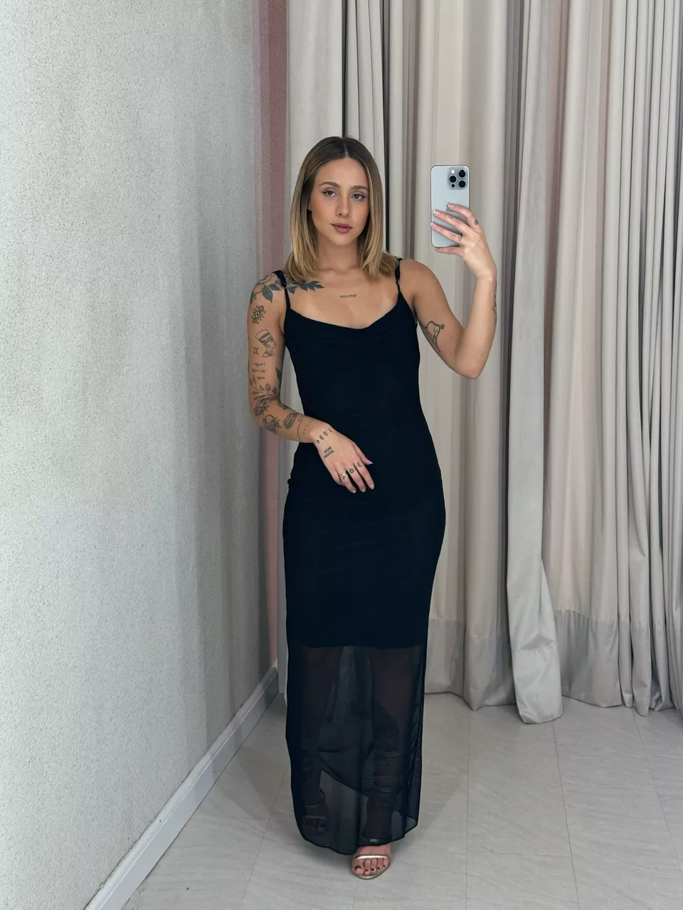 VESTIDO MAIA TULE ALÇA preto - 0056890032 - CAROLLA FERRARO