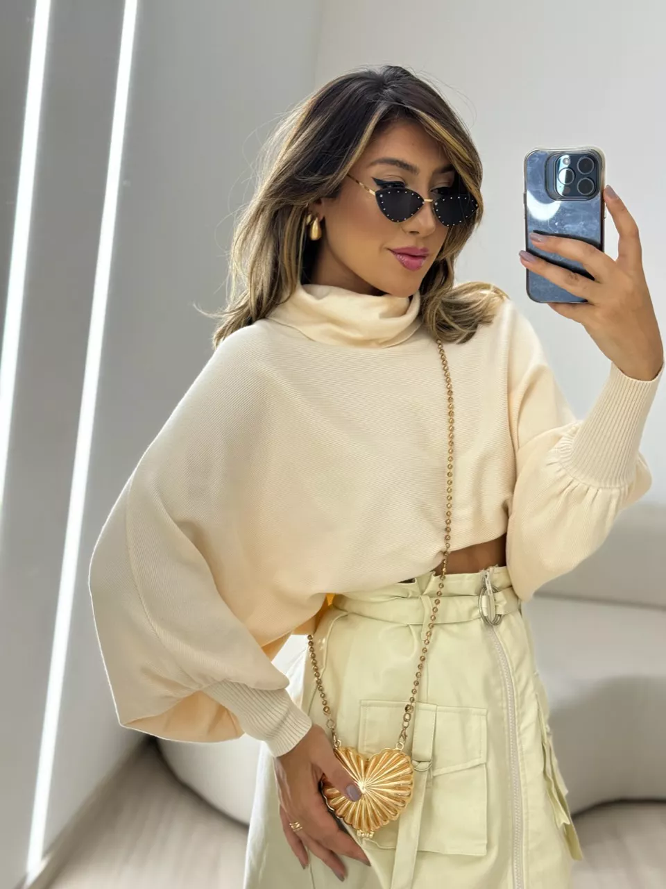 BLUSA MODAL GOLA ALTA MARFIM