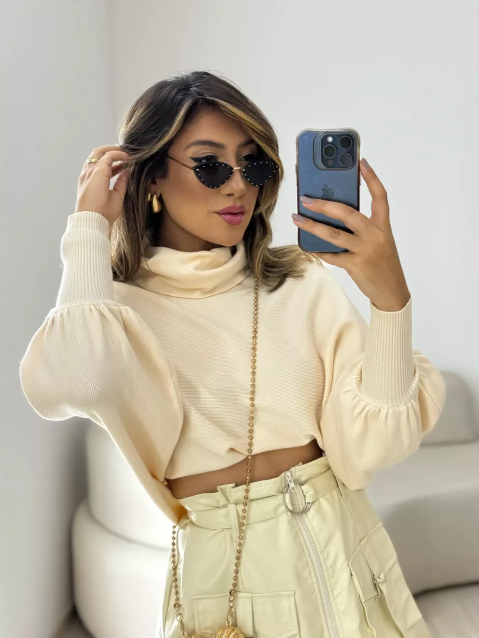BLUSA MODAL GOLA ALTA MARFIM