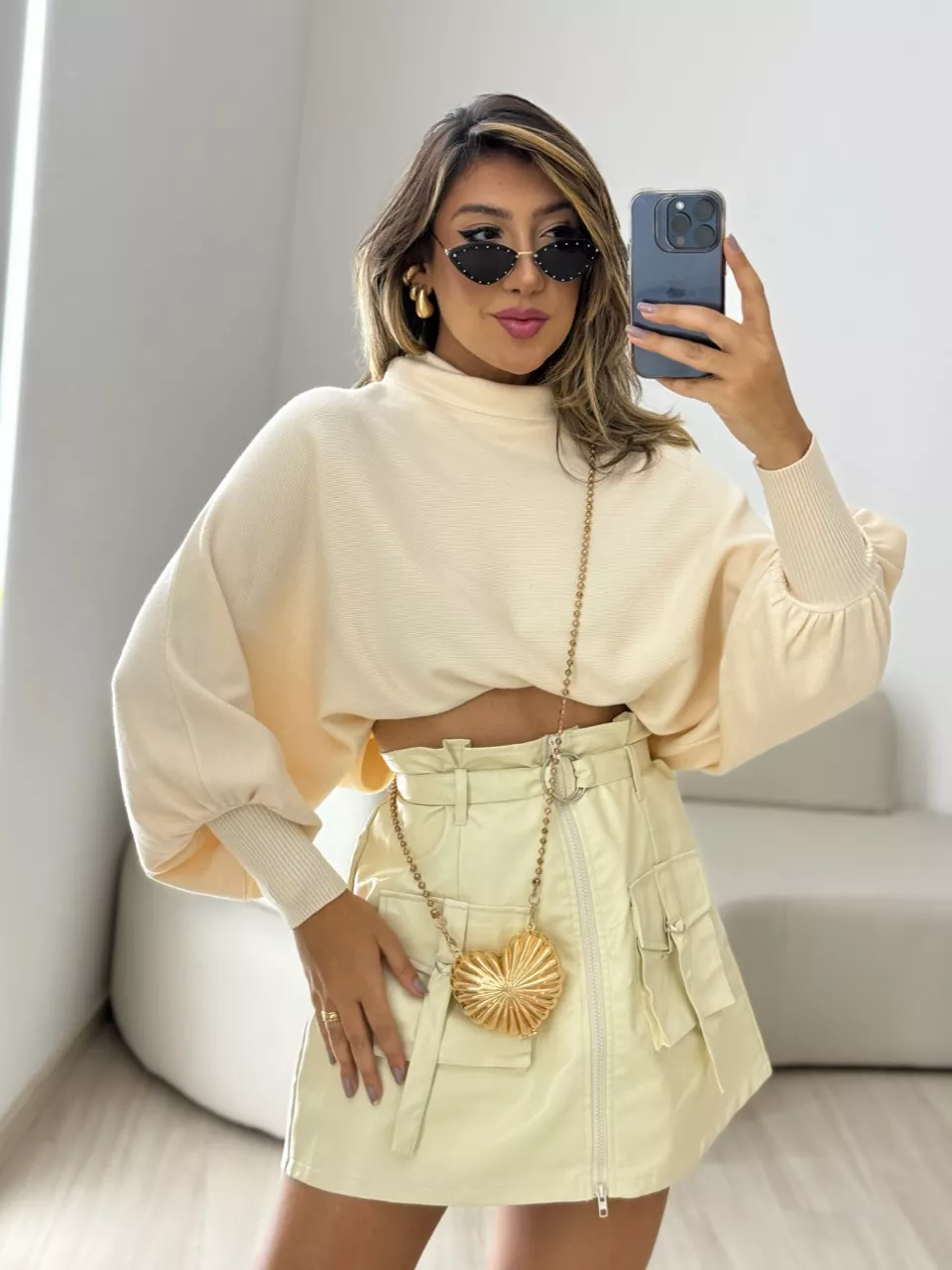 BLUSA MODAL GOLA ALTA MARFIM