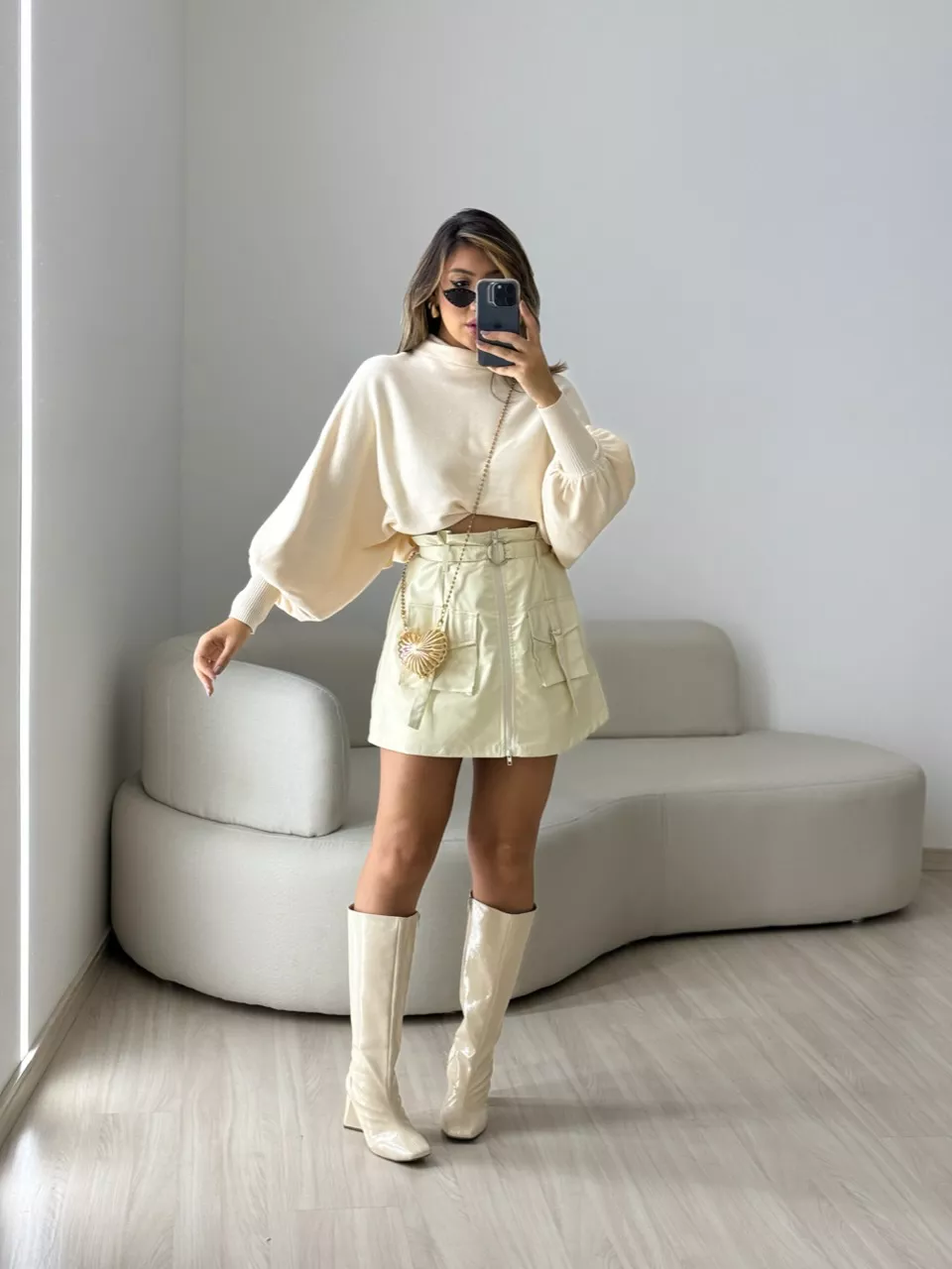 BLUSA MODAL GOLA ALTA MARFIM