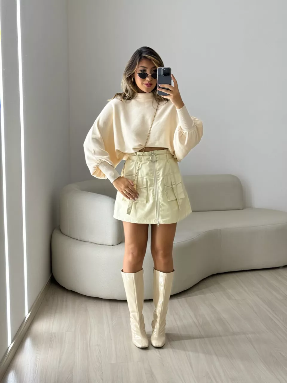 BLUSA MODAL GOLA ALTA MARFIM