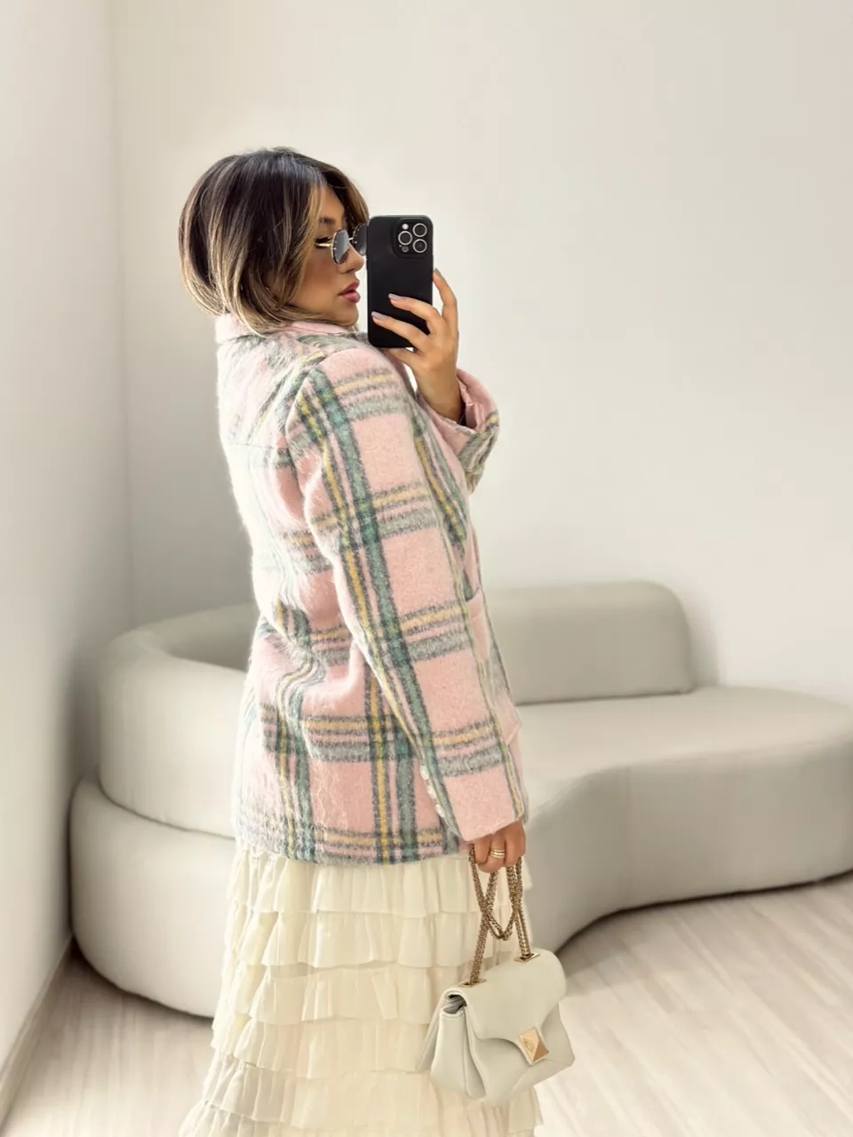 CASACO MARIANA XADREZ ROSÊ