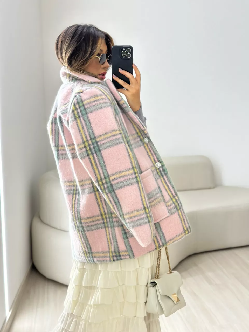 CASACO MARIANA XADREZ ROSÊ