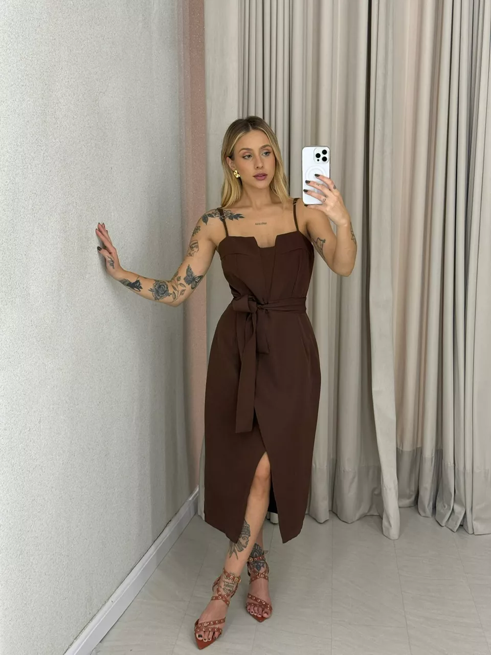 VESTIDO NAYARA ALÇA Marrom
