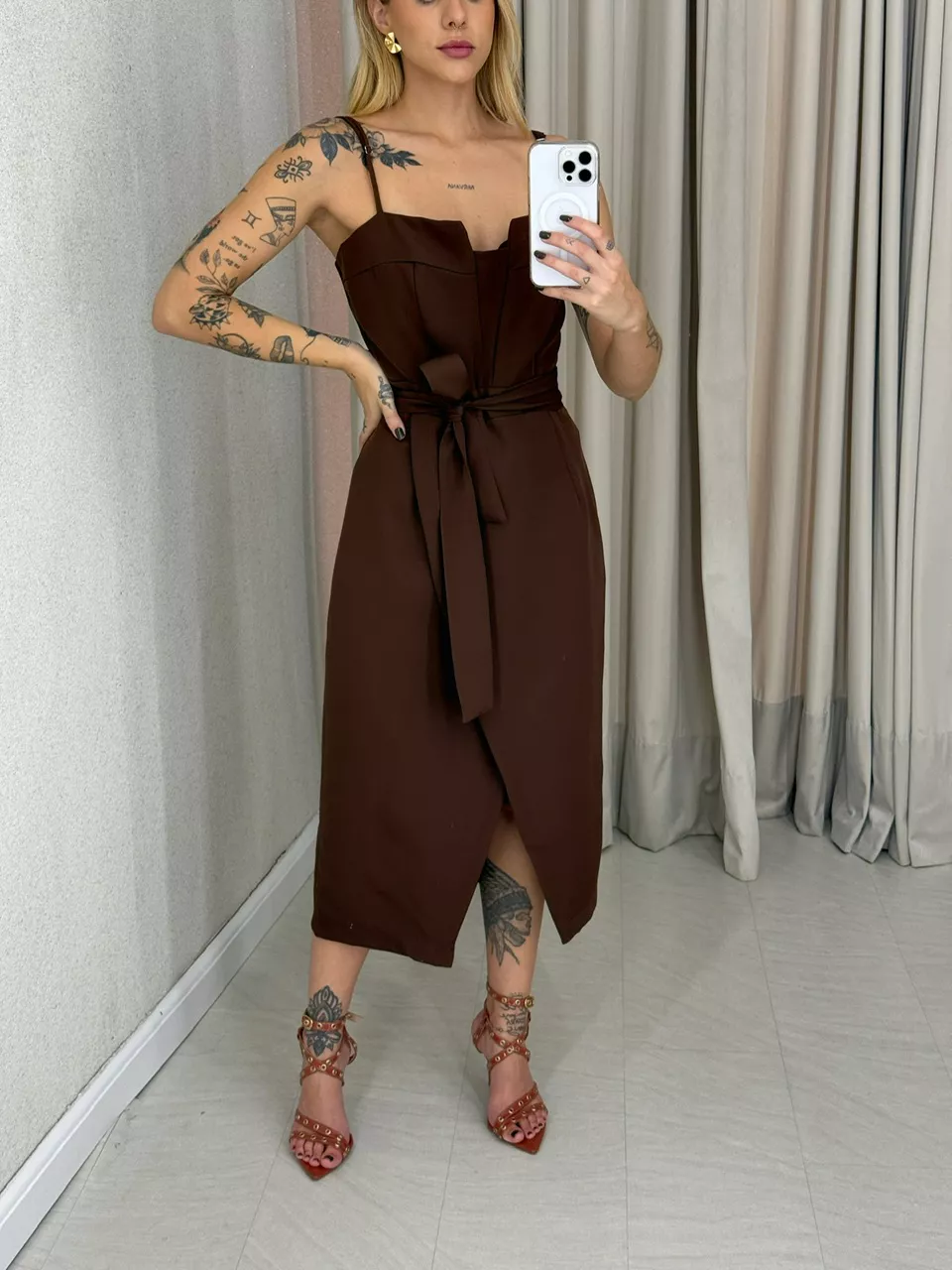VESTIDO NAYARA ALÇA Marrom
