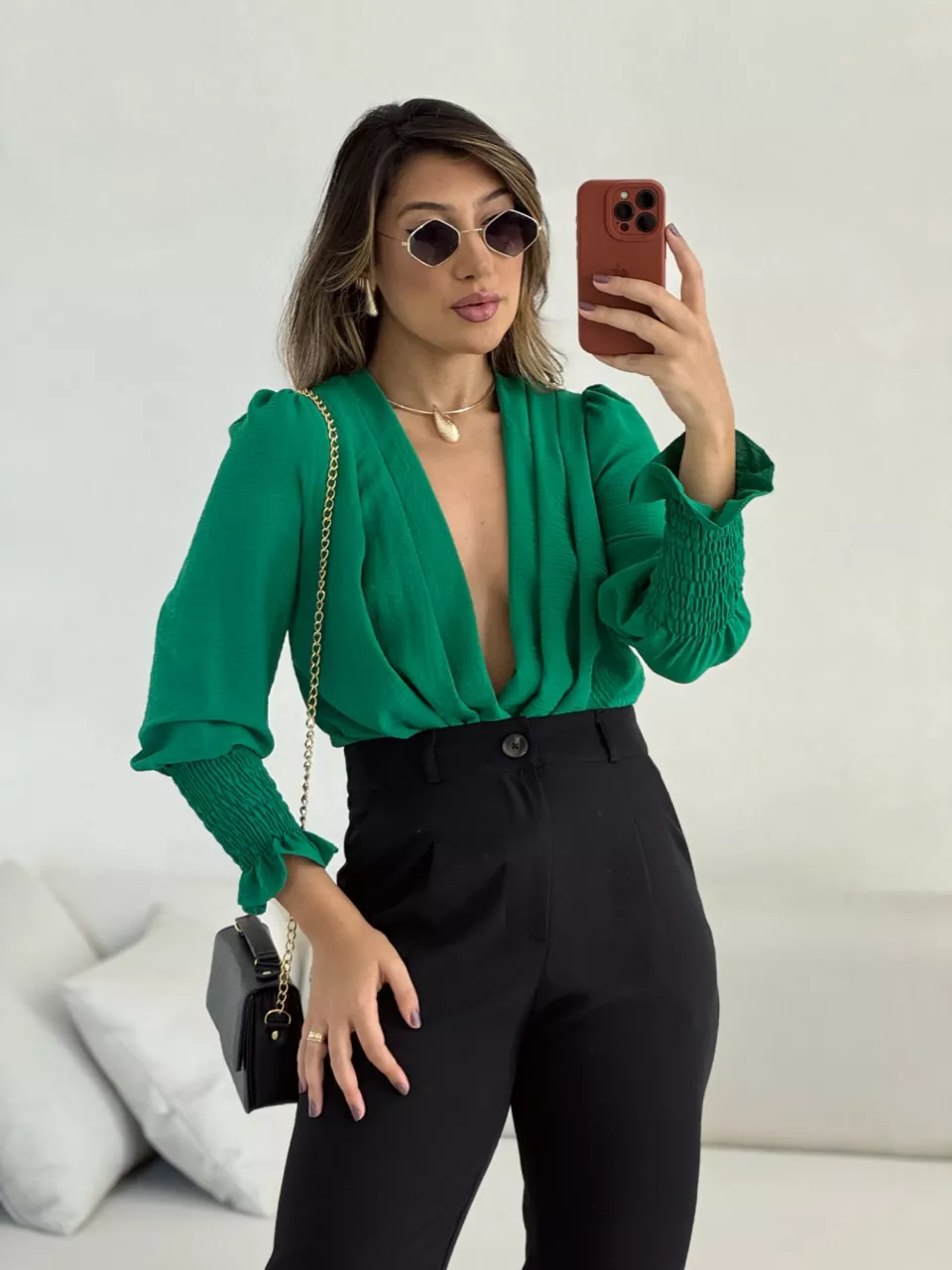 BODY ANGELINA DECOTE VERDE - 0052760014 - CAROLLA FERRARO