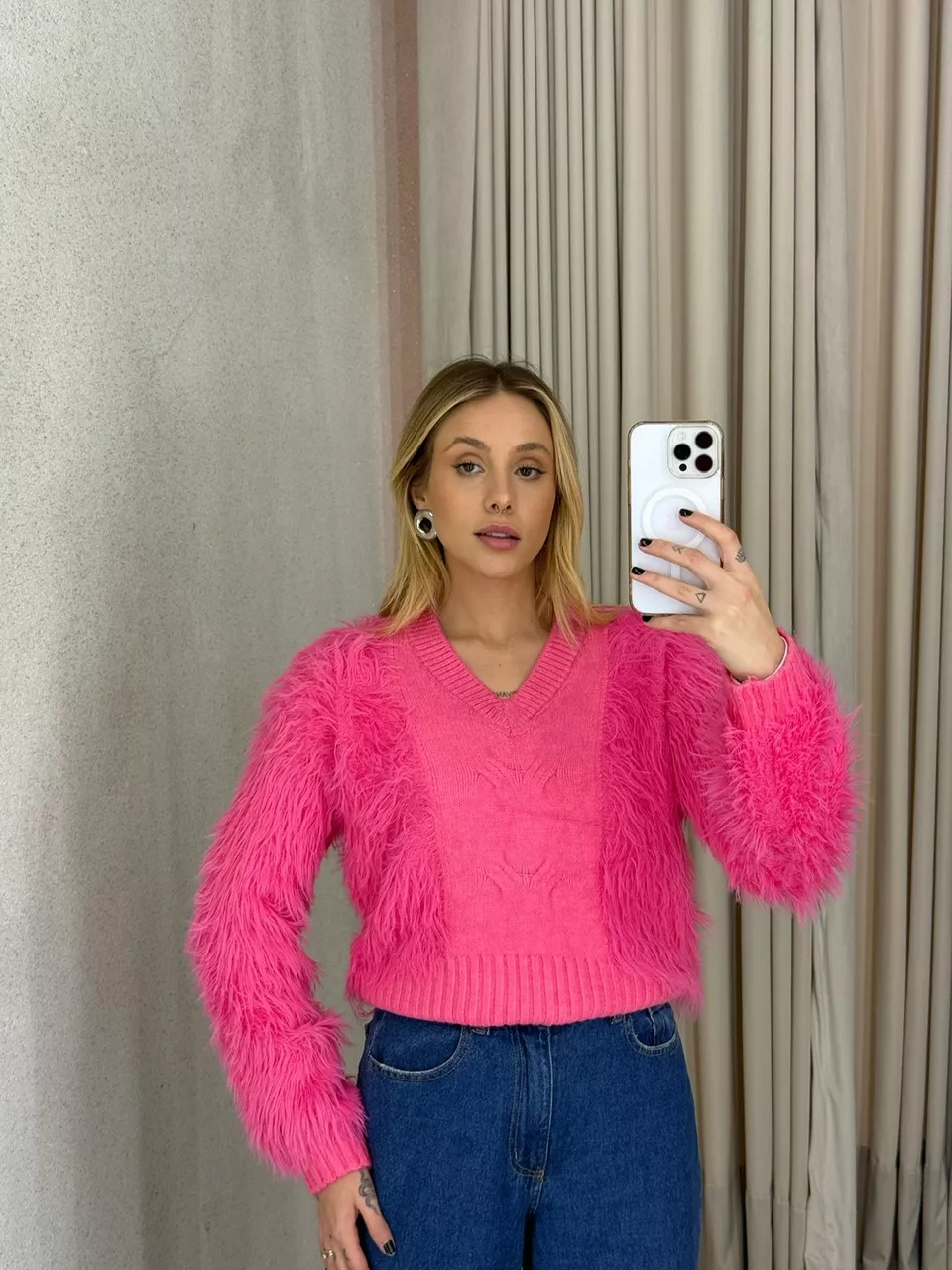 BLUSA BELINDA PELINHOS PINK - 0065280037 - CAROLLA FERRARO