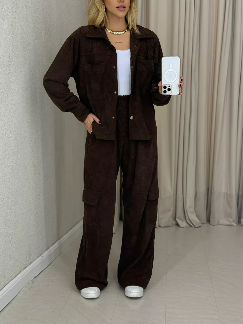 CONJUNTO ANALICE COTELÊ MARROM - 0065270054 - CAROLLA FERRARO