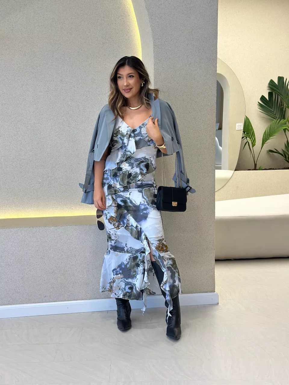 VESTIDO LOREN ESTAMPADO CINZA - 0065210091 - CAROLLA FERRARO