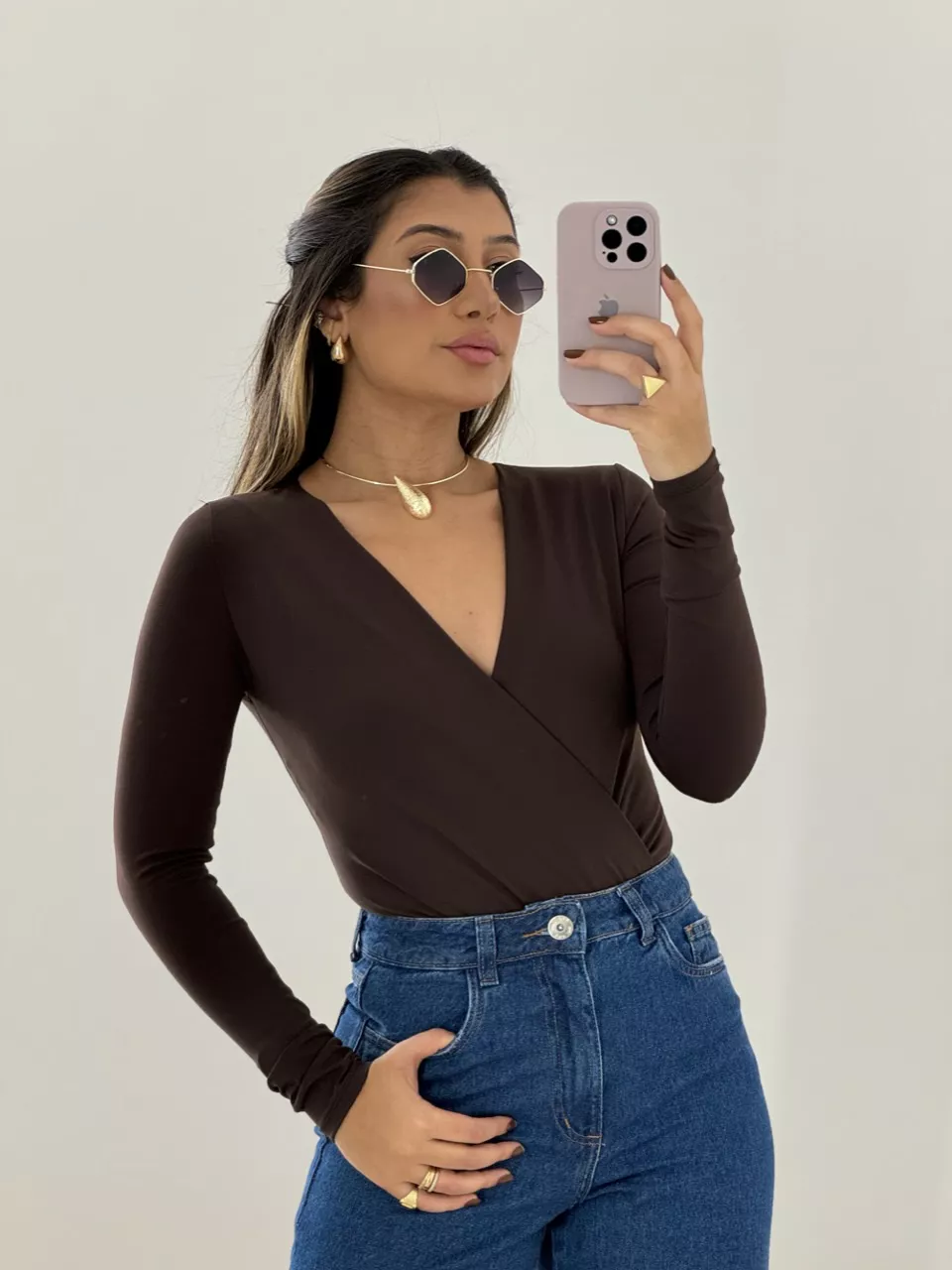 BODY TRESPASSADO MANGA LONGA MARROM