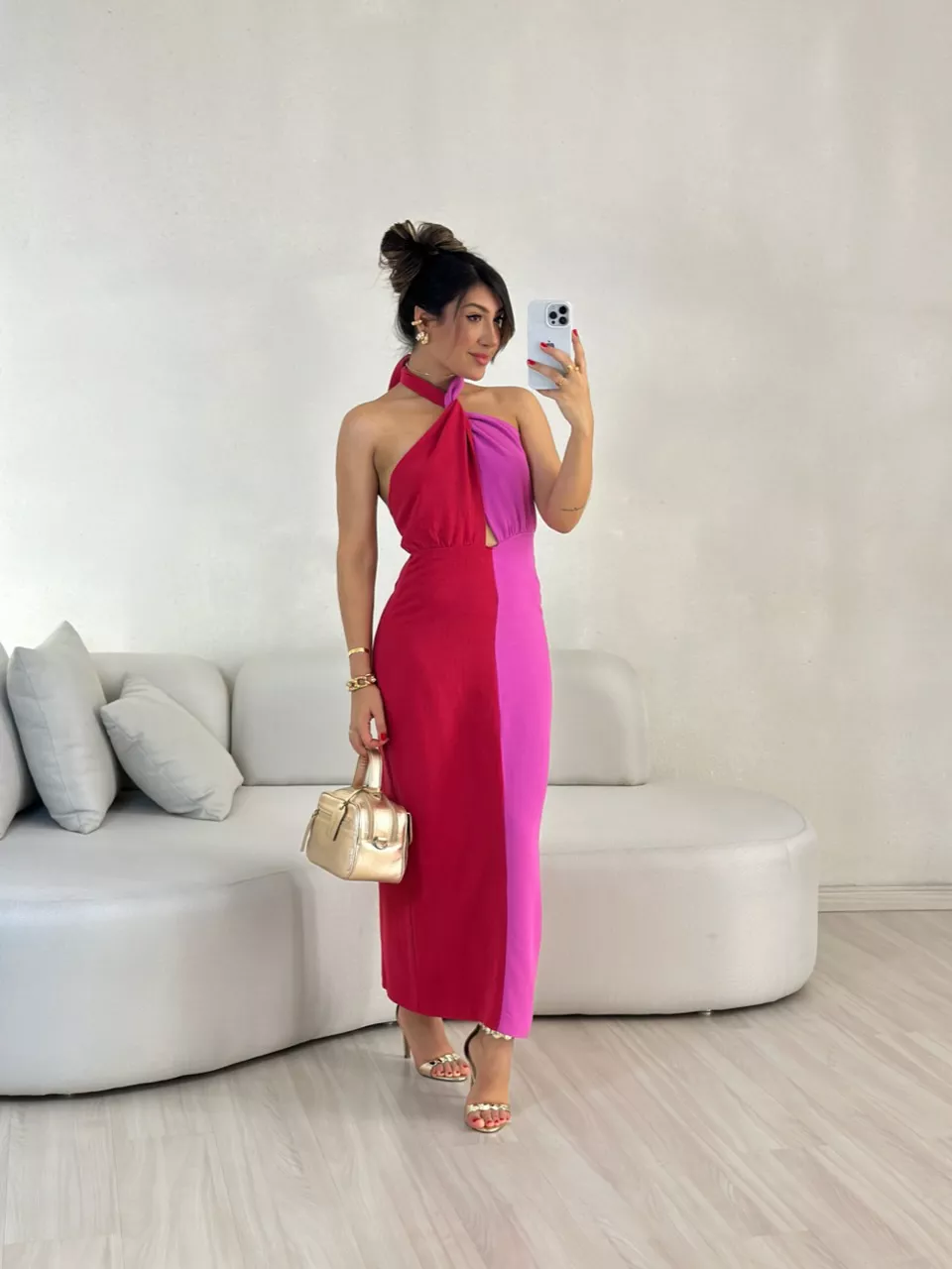 VESTIDO TAMARA BICOLOR FUCSIA/BORDÔ - 0056030385 - CAROLLA FERRARO