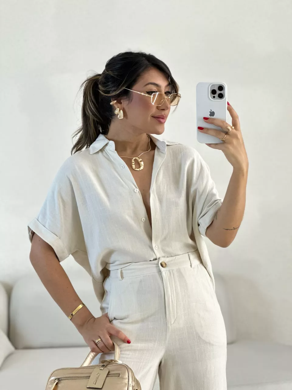 CAMISA INGRID LINHO CRU - 0056090132 - CAROLLA FERRARO