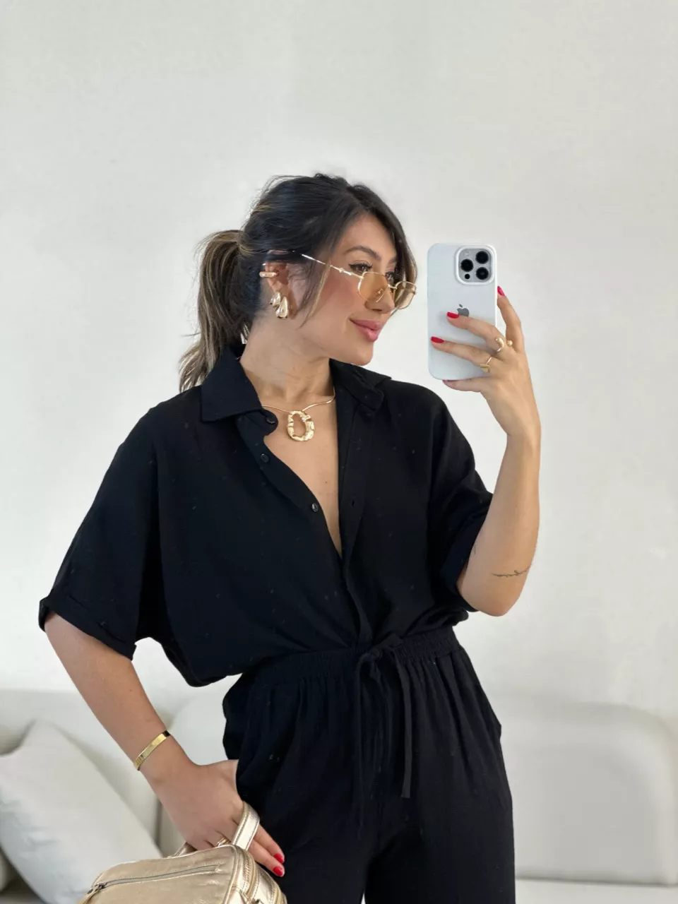 CAMISA INGRID LINHO PRETO - 0056090032 - CAROLLA FERRARO