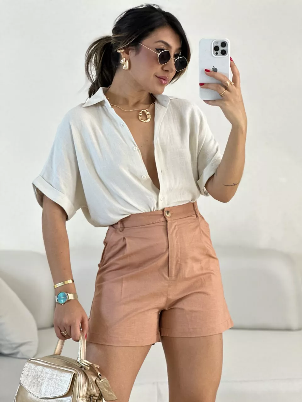SHORT LUANA LINHO CARAMELO - 0056080095 - CAROLLA FERRARO